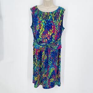 Ellen Tracy Sheath Dress Womens Sz L Blue Pink Yellow Green Sleeveless Lined